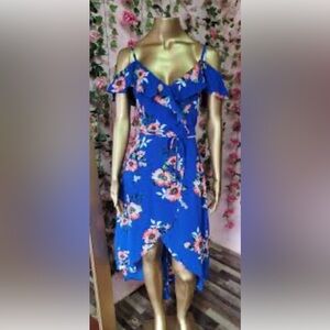 by & by Blue Pink V-Neck High Low Sundress